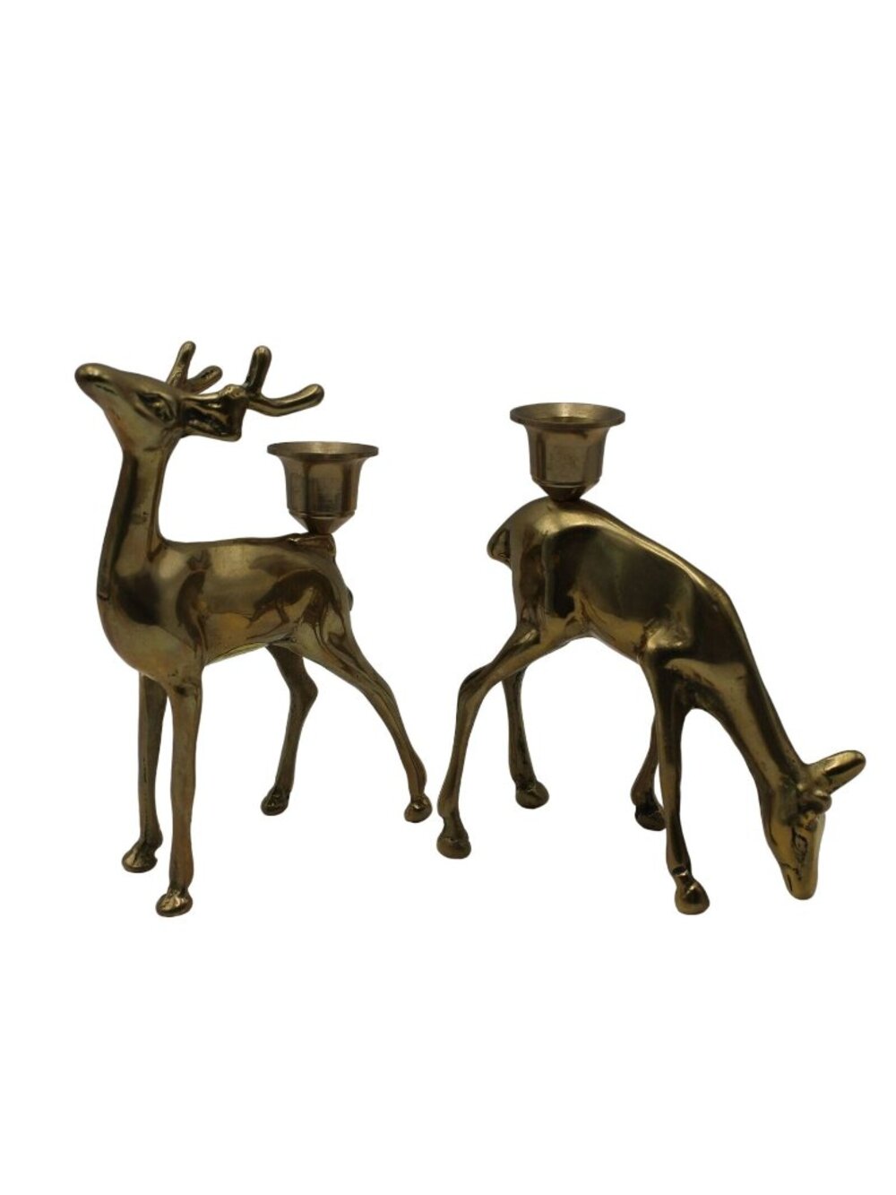 Solid Brass Buck and Doe Reindeer Figurine Candle Holder Set Price Products Vtg